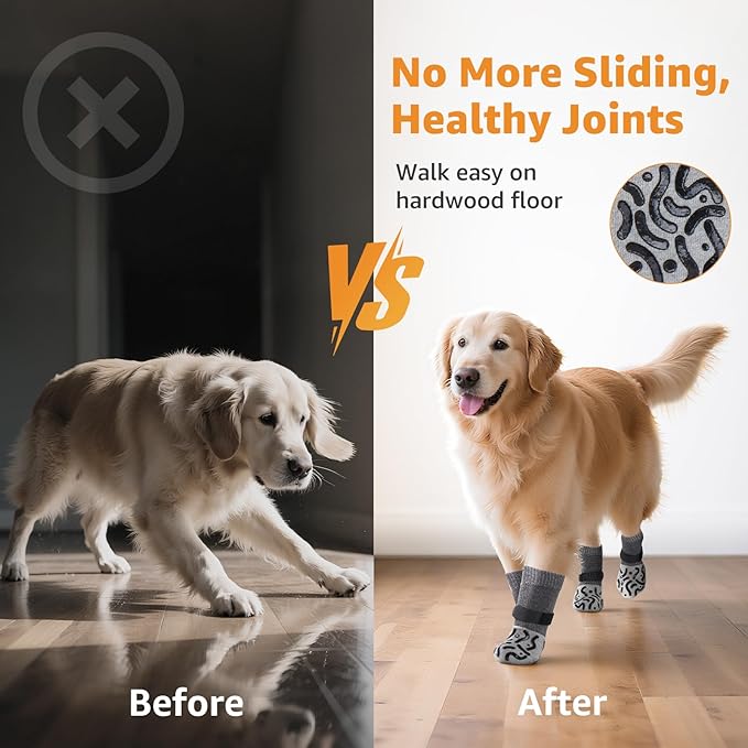 Double Sides Non-Slip Dog Socks to Prevent Licking Paws - Strong Traction for Hardwood Floors, Senior Dogs, Paw Protector, Dog Socks with Grippers - X-Large