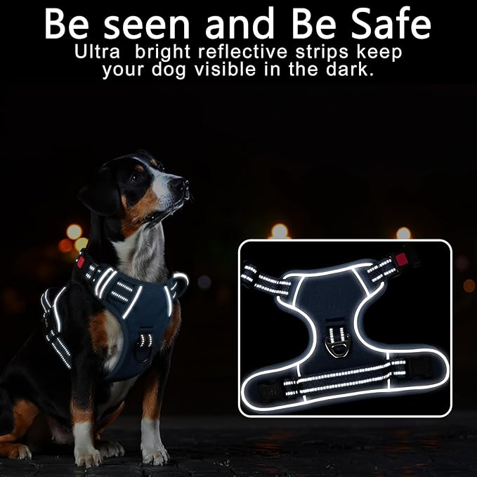 Timos Dog Harness Medium Sized, No Pull Pet Harness with Neck Lockable Snap,No Choke Front Clip Dog Reflective Vest,Adjustable Metal Rings 3 Buckles,Easy Control Handle for Medium Dogs Royal Blue M