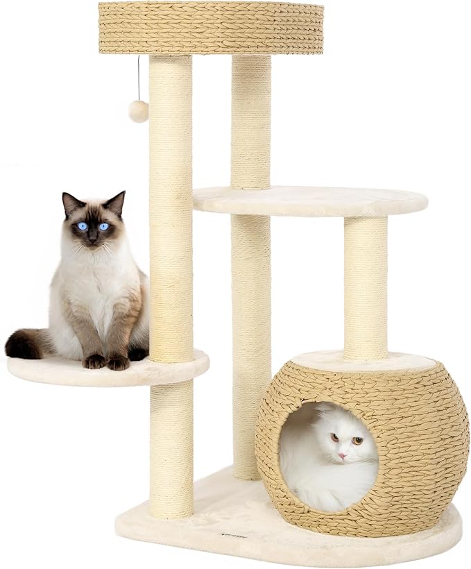 KAMABOKO Modern Cat Tree, 39" Tall Cat Trees for Kittens Climb Play & Rest, Cat-Tree for Indoor Cats w/Natural Sisal Scratching Posts, Hand-Woven Condo & Top Perch