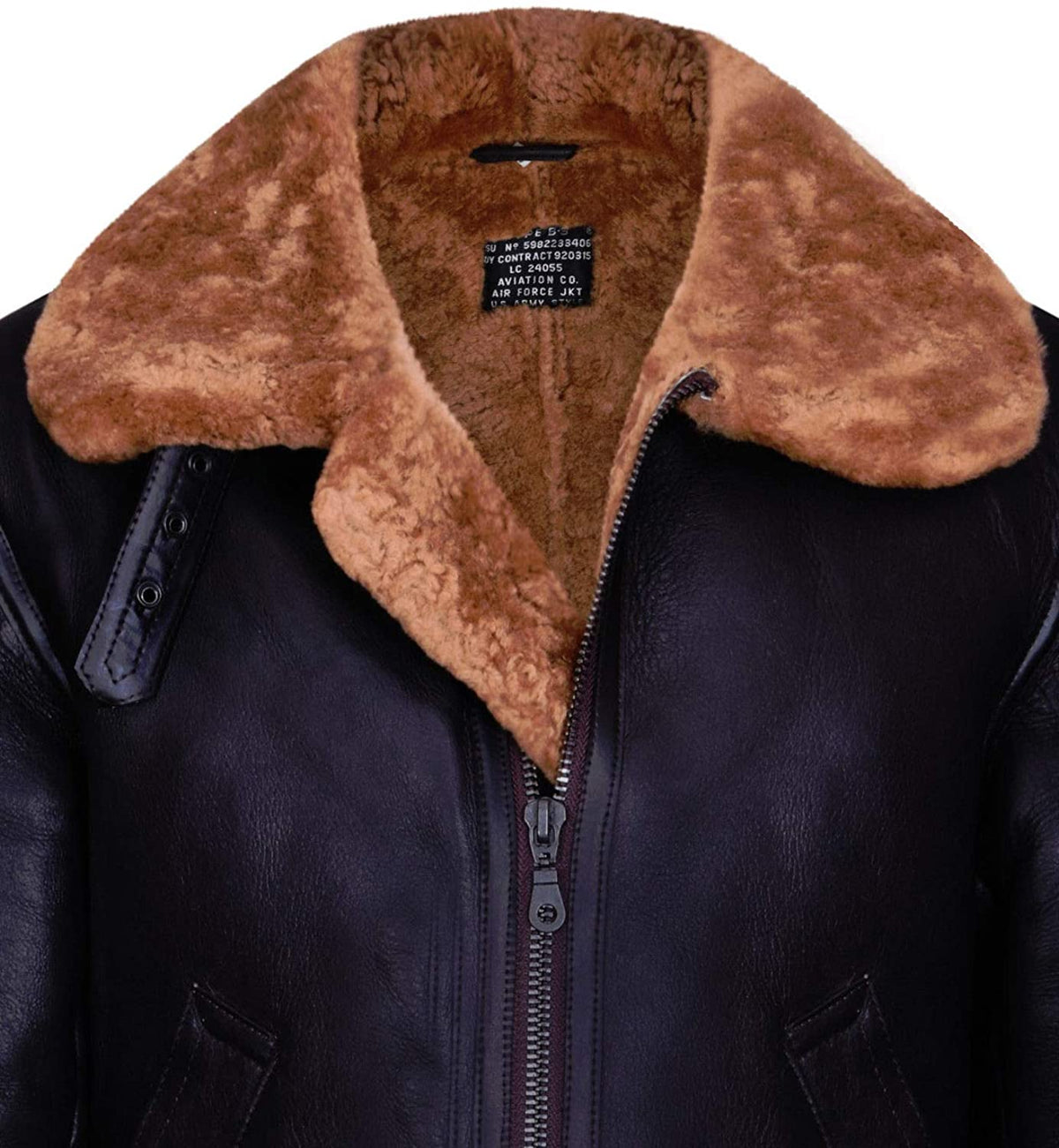 Men’s Aviator Ginger Brown B3 Real Shearling Sheepskin Leather Bomber Flying Jacket