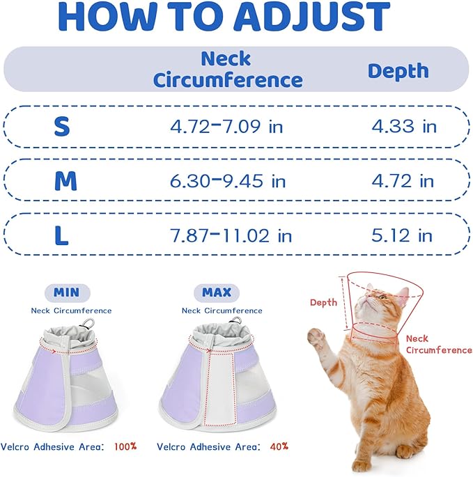 Breathable Air Mesh Cat Cone Collar Soft to Stop Licking, Adjustable, Foldable Lightweight Kitten Cones After Surgery Recovery for Cats & Kittens (Light Purple,M)