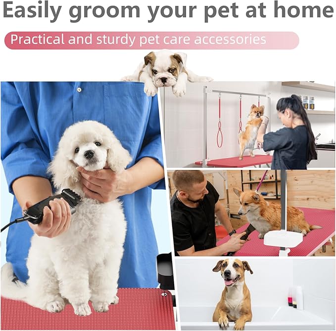 VFK 47'' Large Dog Grooming Table Stainless Steel Foldable Grooming Table for Dogs at Home Adjustable Height Arms Pet Station with Nooses, Mesh Tray, Tool Organizer
