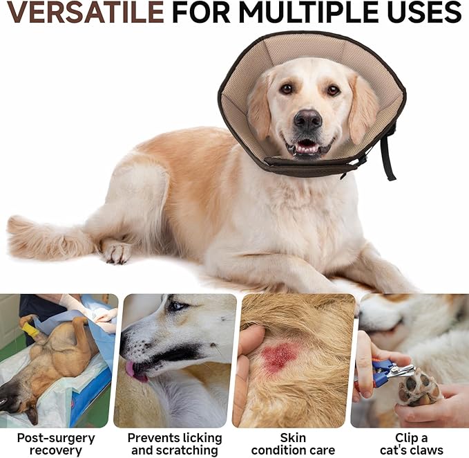 Dog Cone Collar XL, Soft Cones for Large Medium Small Dogs,Adjustable Dog Cone Alternative to Stop Licking, Comfy Elizabethan Collar for After Surgery Wound Healing & Hot Spots Brown