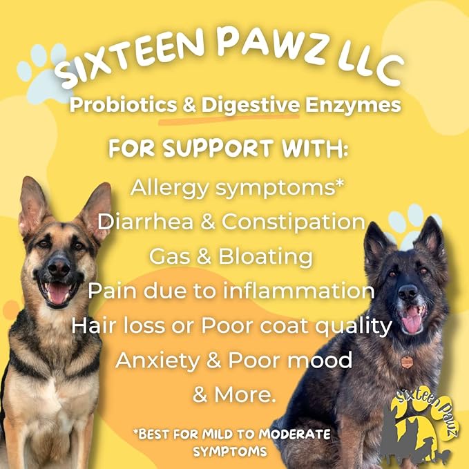 Dog & Cat Probiotics, Prebiotics, & Digestive Enzymes – Flavorless Powder for Gut Health, Allergies, Itchy Skin, Gas & Diarrhea – Organic, Vet-Approved – 65g Bottle (Up to 65 Servings)