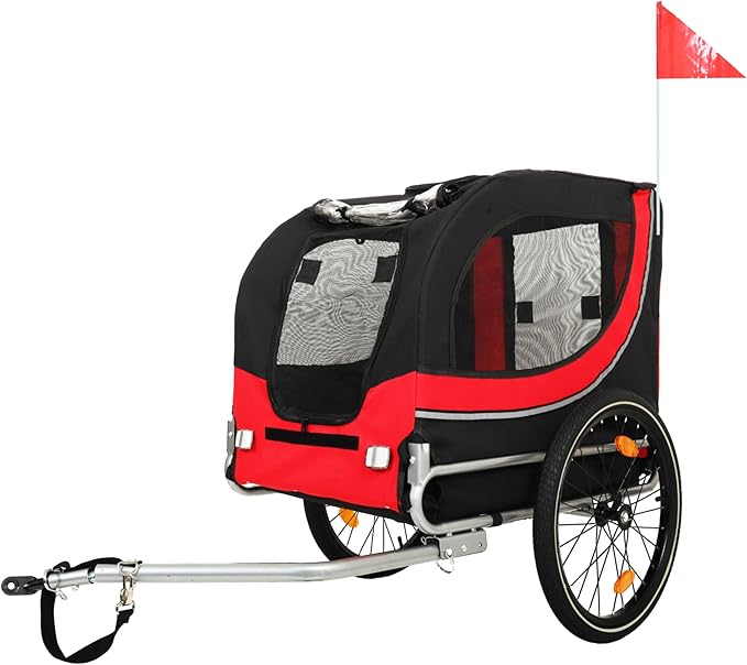 Blue-Grey Large Folding Bike Trailer for Dogs – Heavy-Duty Steel Frame, 66LB Capacity Pet Carrier for All-Terrain Cycling, Jogging & Camping Adventures!