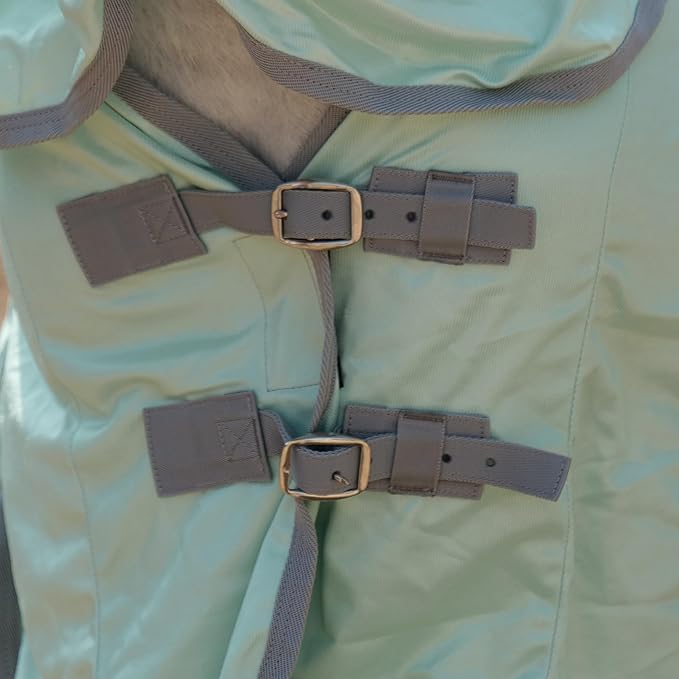 Horse Fly Sheet with Detachable Neck Cover & Belly Wrap, Adjustable Fly Sheet for Horses, Ventilated Airflow Mesh Equine Cooling Summer Flysheet Green 75
