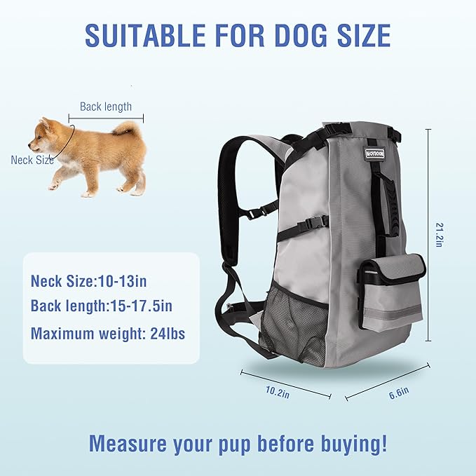 Dog Backpack for Small & Medium Dogs - Adjustable Pet Carrier for Travel & Hiking, Hands-Free Puppy Backpack with Storage Pockets, Breathable Mesh, Reflective Strips & Non-Slip Handle