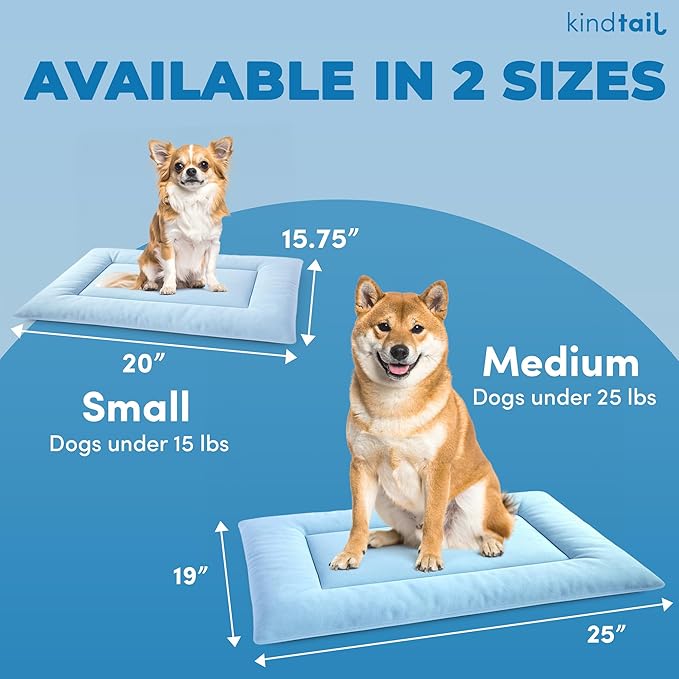 KindTail Dog Crate Pad - Soft Velvet, Reversible Bed - Machine Washable Kennel Mat for Pets up to 25 lbs - Mattress for Cozy Sleeping - 25” x 19” x 1” (Light Blue, Medium)
