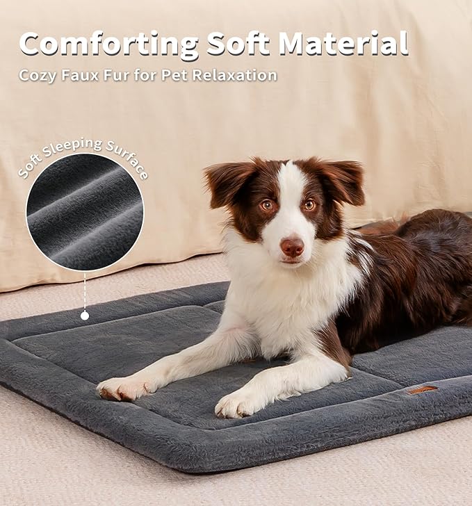 Made4Pets Dog Crate Pad Bed for Extra Large Dogs, Washable & Reversible, Anti-Slip Kennel Mat for Cozy Sleeping, Soft Fluffy Dog Bed for Indoor & Outdoor Use, 48"x30", Dark Gray