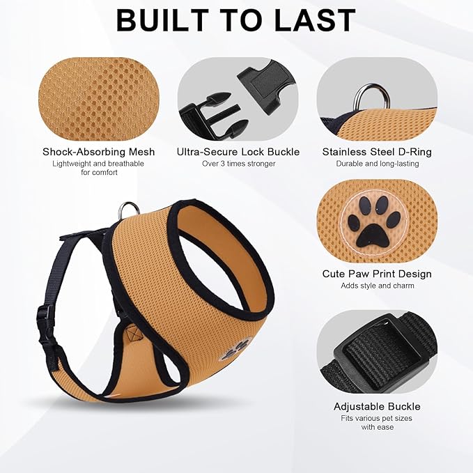 BINGPET No Pull Dog Harness,Soft Mesh Breathable All Weather Vest Harness,Safety Protection Design Durable Adjustable Step-in Easy Walk Dog Harness for Small Medium Large Dogs(Beige,L)