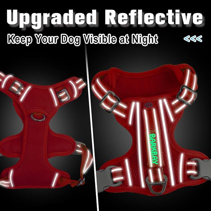 BARKBAY Dog Harness No Pull with ID Tag Pocket - Heavy Duty, Reflective, Easy Control for Large Dogs(Red,L)