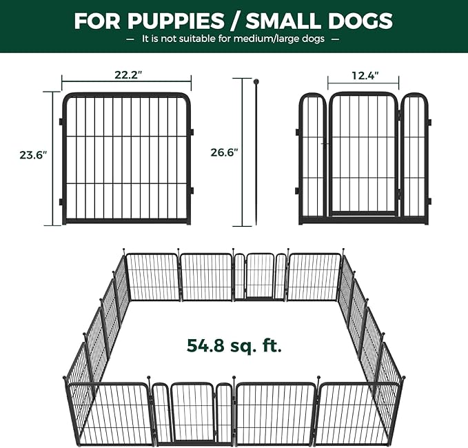 FXW Rollick Unleashed Dog Playpen for Indoor, Yard, RV Camping, 24 inch 16 Panels for Small and Puppy Dogs, Black│Patented