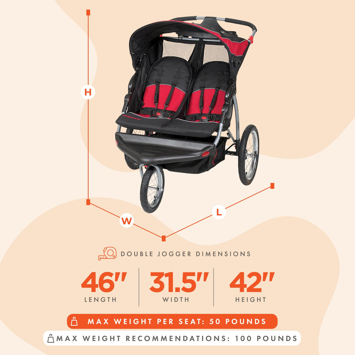 Baby Trend Expedition Double Jogger Stroller, Griffin