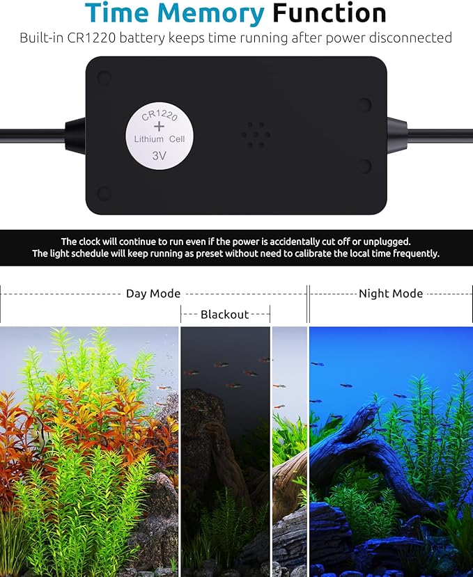 LED Aquarium Plant Light, 24/7 Custom Timer, Power-Off Memory, 7-Row LEDs 30-36in Full Spectrum Fish Tank Lights, 8 Colors, 20 Brightness, Day & Night Cycle, Adjustable Mount for Freshwater