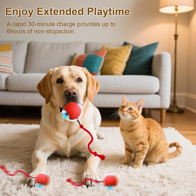 Interactive Cat Toy, 2025 New Interactive Rolling Cats Dog Toy Balls 360° Smart Automatic Rolling Pet Ball, Fast Moving Toy for Dog,Cat Ball Toy (Red)