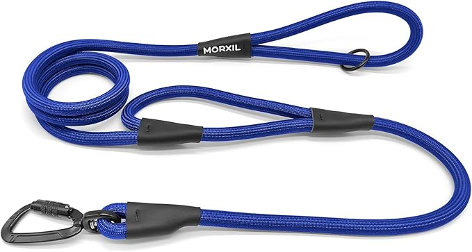 Rope Dog Leash with Two Handles, 6 Foot Heavy Duty Dog Leash with Aviation Aluminum Auto Locking Carabiner, Strong Nylon Pet Lead for Small, Medium, Large Dogs (Blue, 6FT-Two Handle)