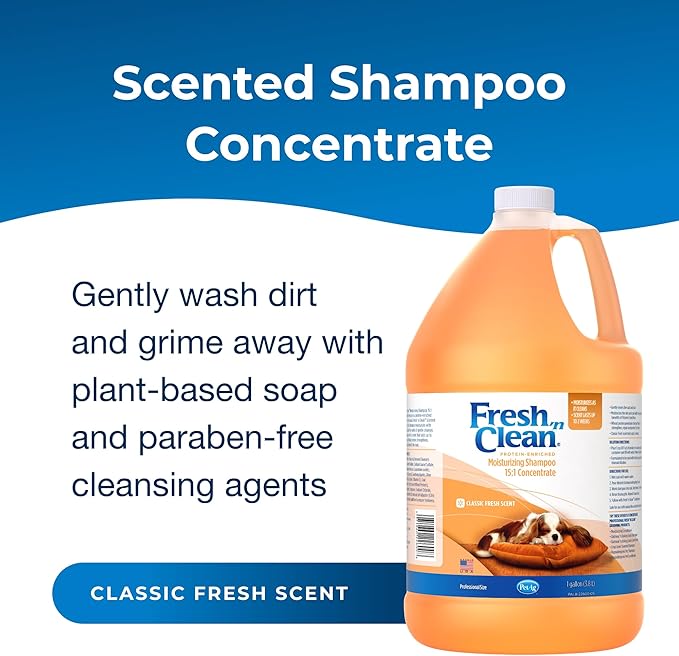 PetAg Fresh ’n Clean Moisturizing Shampoo, Classic Fresh Scent (15:1 Concentrate) - 1 Gallon - Moisturizes with Vitamin E & Aloe Vera - Strengthens & Repairs Coats - Soap Free