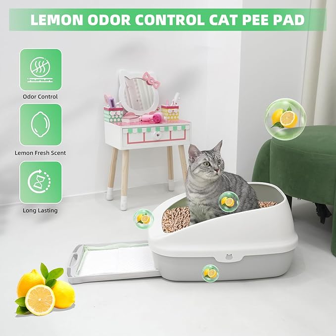 IMMCUTE Cat Litter Pads 16.9" X 11.4", Lemon Scent, 50 Ct, Pee Pads for Cats, Thickened Super Absorbent Pee Pads, Cat Pads for Litter Box System