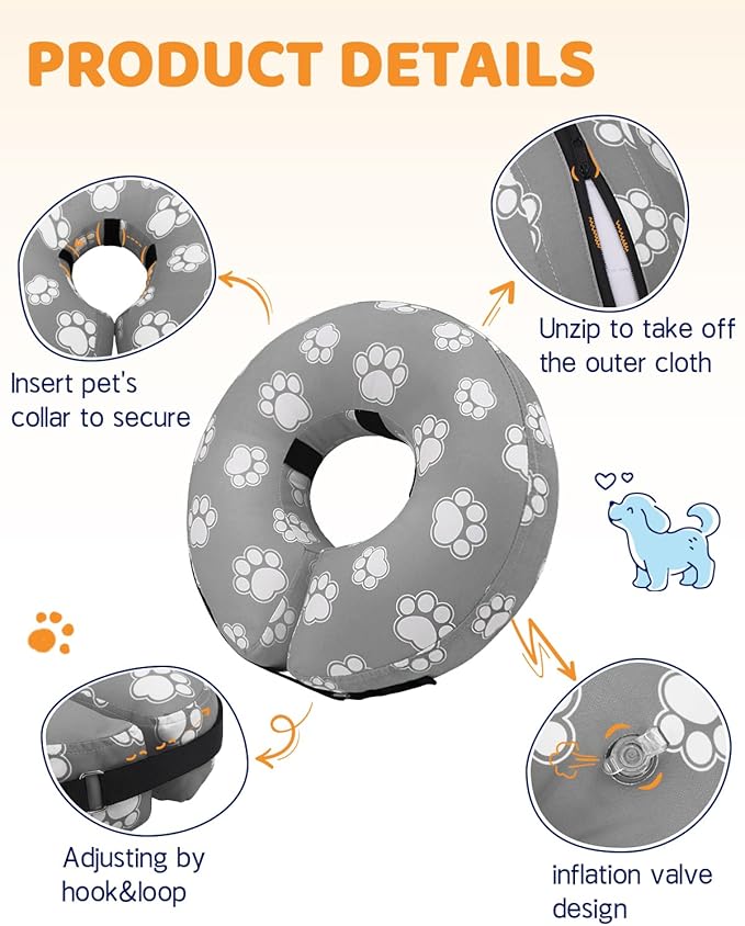 Supet Inflatable Dog Cone Collar Alternative After Surgery, Dog Neck Donut Collar Recovery E Collar for Neuter, Soft Pet Cone for Small Medium Large Dogs