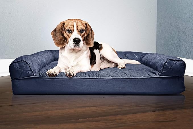 Furhaven Orthopedic Dog Bed for Medium/Small Dogs w/ Removable Bolsters & Washable Cover, For Dogs Up to 35 lbs - Quilted Sofa - Navy (Blue), Medium