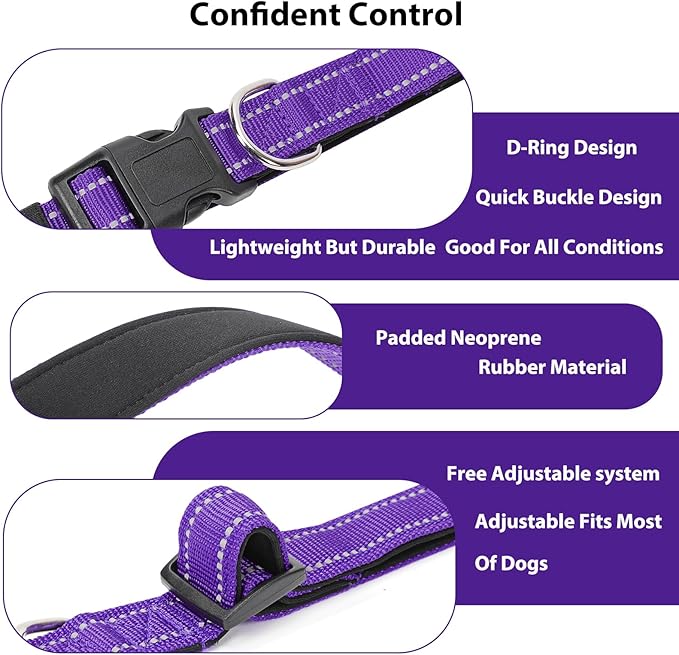 Reflective Dog Collar Padded with Soft Neoprene Breathable Quick Release Basic Dog Collars for Puppy Small Dogs Girl Purple