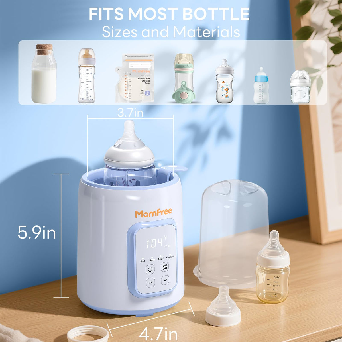 Bottle Warmer, 8-in-1 Fast Baby Bottle Warmer, Grey | for Breastmilk and Formula, Accurate Temperature Control, Automatic Shut-Off, Multifunctional for All Bottles