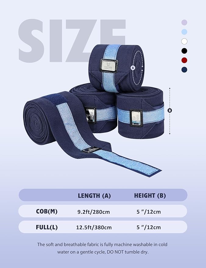 Harrison Howard Horse Polo Wraps Upgrade with Bling Leg Wraps for Horses 4-Pack Fleece Leg Wraps Stable Supplies Navy M