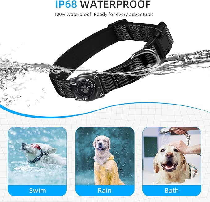 Reflective Air Tag Dog Collar - 100% Waterproof Dog Collar AirTag Holder | Extra-Durable, Soft Padded AirTag Dog Collars for Small Medium Large Dogs