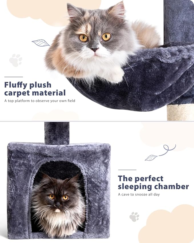 Floor to Ceiling Cat Tree, 5-Tier Height (95-109 inches) - Adjustable Cat Climbing Tower with Sisal Scratching Posts, Cat Condo, Hammock, Platforms, and Hanging Balls