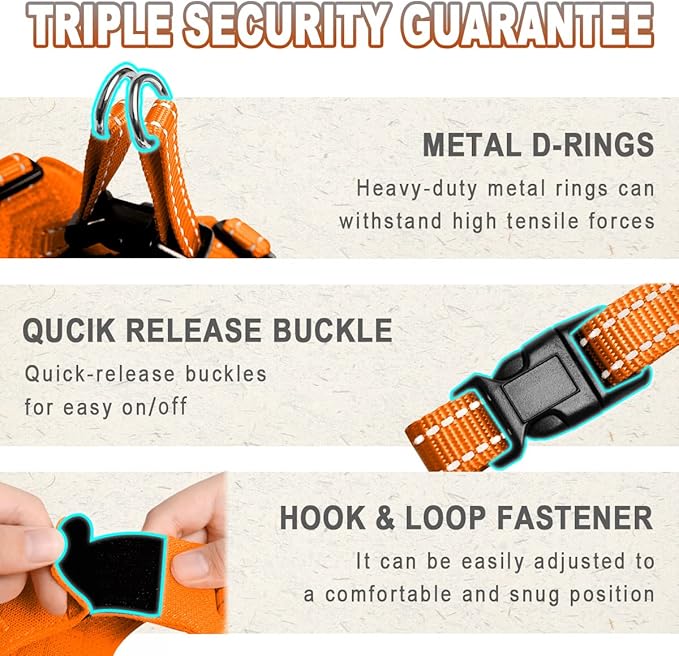 Dog Harness Step in Dog Vest Harness, Reflective Adjustable Puppy No Pull Harness Breathable Soft for Small and Medium Dogs Cats, Orange, XS