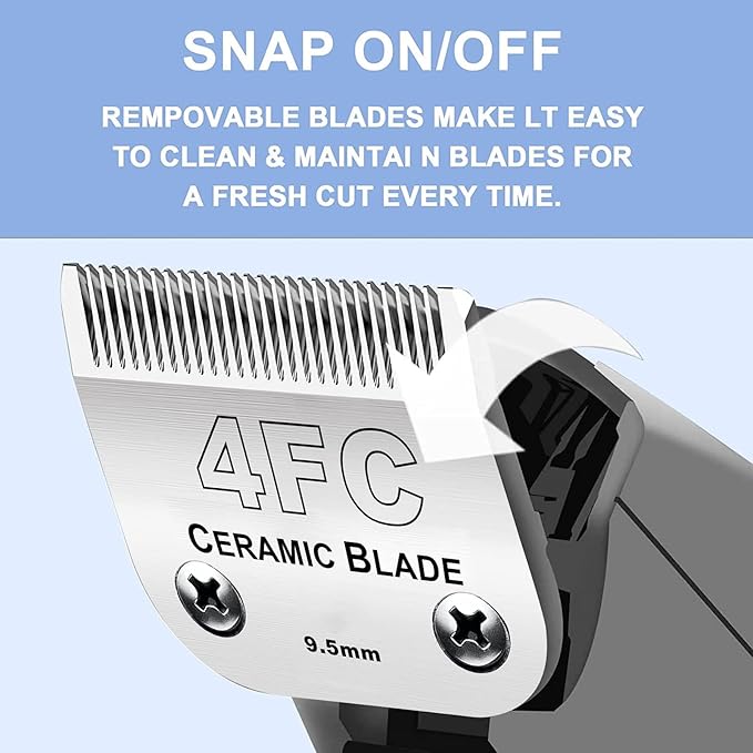 Audoc 4FC Blade Detachable Pet Clipper Replacement Blades, Ceramic and Stainless Steel, Compatible with Andis, Oster, and Wahl Clippers