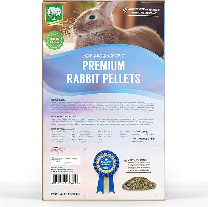 Small Pet Select-Premium Rabbit Pellet Food, Non-GMO, Soy Free. Local Ingredients in Pacific Northwest, 10lb