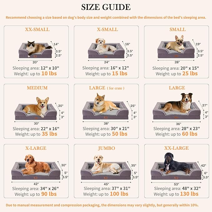 Comfort Expression Medium Dog Beds Waterproof Orthopedic Foam Dog Sofa Beds for Medium Large Dogs Comfy Pet Bed with Washable Removable Cover & Non-Slip Bottom(Medium,Purple)