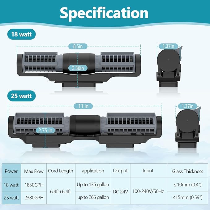 hygger Aquarium Gyre Wave Maker Fish Tank Cross-Flow Pump Adjustable Aquarium Water Circulation Powerhead with Controller Magnetic Base