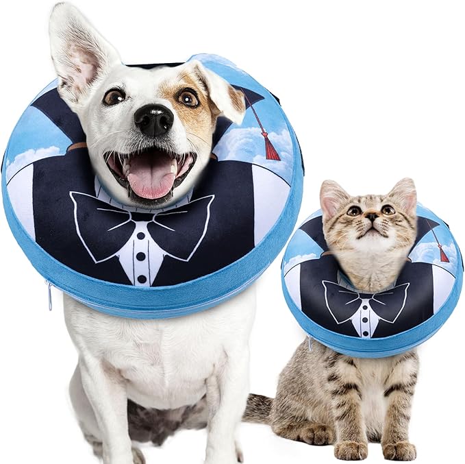 CuteBone Inflatable Dog Donut Collar with Removable Soft Fleece Covers for Small/Medium/Large Dogs and Cats After Surgery GWB13M