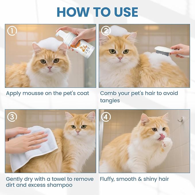 Pet Waterless Shampoo with Brush, Dry Shampoo for Dog & Cats, No Rinse Foam Formula for Quick Clean Between Bath, Detangling, Deep Cleansing, Reduce Itchy Skin Shedding & Odor Control