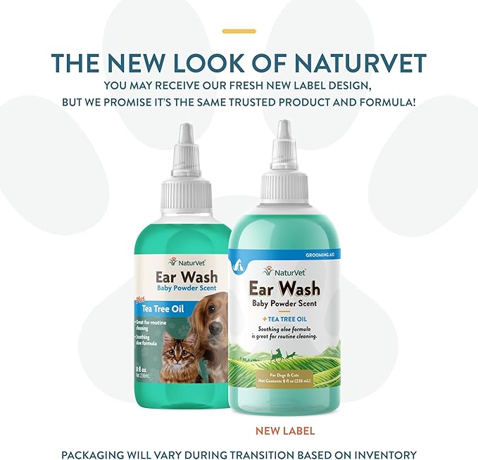 NaturVet Ear Wash w/Tea Tree Oil (Aloe & Baby Powder Scent) 8 oz