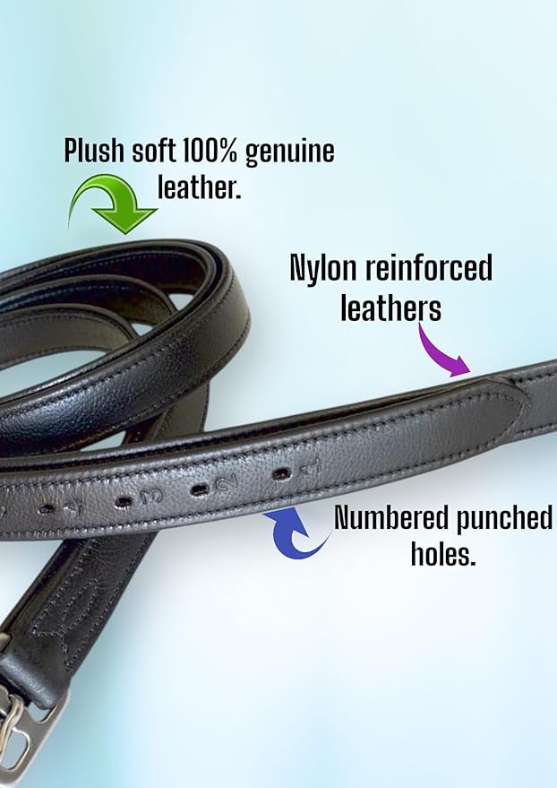 54" / 60" New 1" Super Soft Cow Leather English Stirrup Leathers Nylon Core Non Stretch Leathers (Black, 54" x 1")