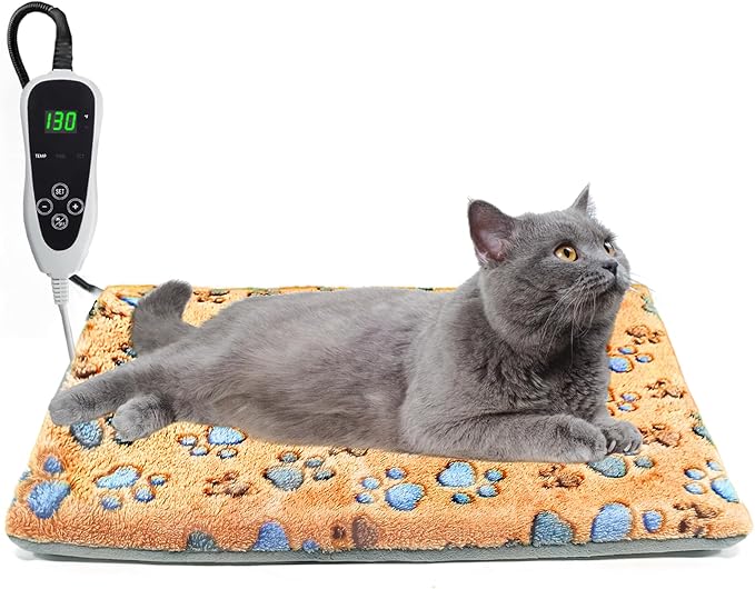 Cat Heating Pad, 17×13 In Heated Cat Bed With Intelligent Constant Temperature Switch, PVC Waterproof With Metal Protective Tube Puppy Whelping Supplies, Comes With a Plush Cotton Sleeve-Apricot