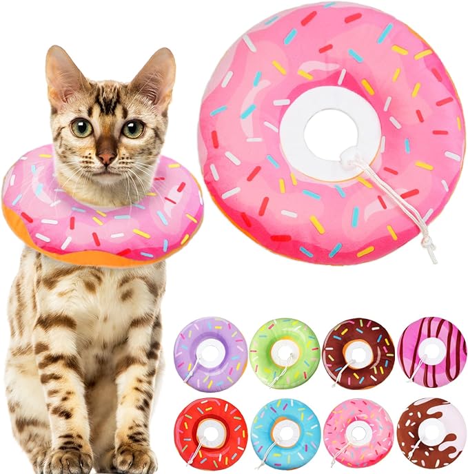 Cat Cone Collar Soft, Cat Recovery Collar for Wound Healing Cute Donut Adjustable Cones to Stop Licking Comfortable Lightweight Neck Elizabethan for Kittens After Surgery