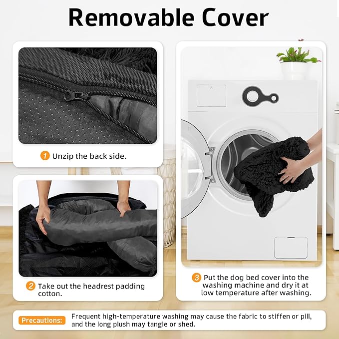 GGIB Calming Dog Bed Fluffy Plush Dog Mat for Furniture Protector with Removable Washable Cover for Large Medium Small Dogs and Cats (Medium, Black)