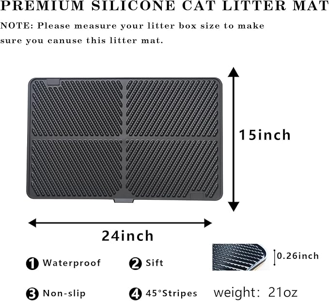 Silicone Cat Litter Mat, Scratch-Resistant Litter Trapping Mat, Waterproof & Non-Slip Litter Box Mat, Highly Effective for Collecting Litter, Easy to Clean for Indoor Use