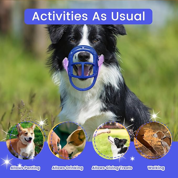 Basket Muzzle Allows Panting Drinking - Anti Biting Chewing, Suitable for Grooming Trimming Training, for Small Medium Large Dogs (Blue, Size 6)