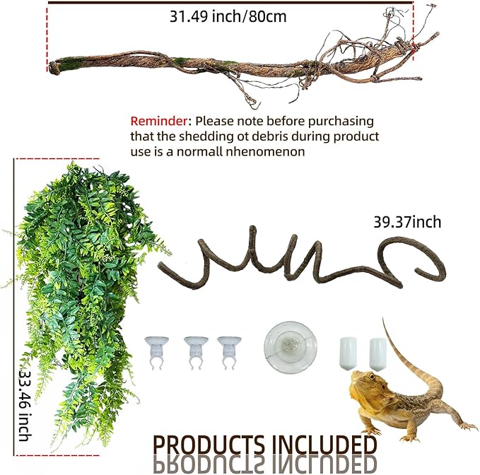 BNOSDM Reptile Vines, Bendable Jungle Climbing Vine with Moss,Terrarium Plants Decor,Artificial Plants Tank Decorations Accessories for Bearded Dragons Chameleons Snakes Lizards Hermit Crabs