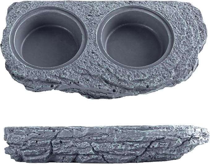 Wacool Magnetic Gecko Ledge - Double Bowl Reptile Feeding Tray with 6 Feeding Cups for Geckos, Lizards, Chameleons and Reptile Pets
