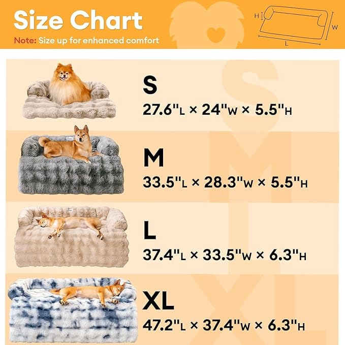 FUNNY FUZZY Pet Fluffy Plush Calming Dog Couch Bed Sofa Protector Washable Pets Mat for Large Medium Small Dogs and Cats (Grey,47.24 × 37.4 × 6.3 in)