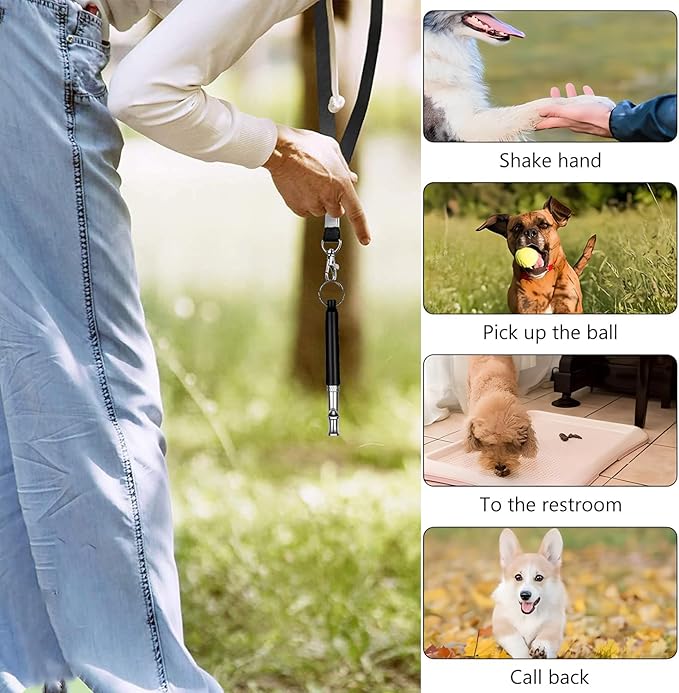 3 Pack Dog Whistle to Stop Barking Neighbors Dog - Adjustable Ultrasonic Silent Dog Whistle for Professional Training & Bark Control, with Lanyard (Black/White) - Effective Recall & Long Range