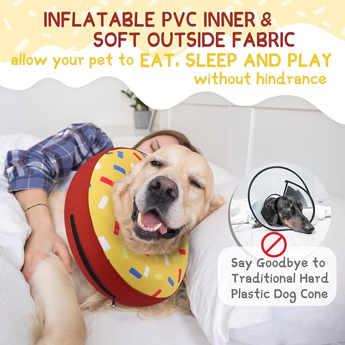 Supet Inflatable Cone Collar Alternative After Surgery, Neck Donut for Recovery, Soft E-Collar for Neuter - Small Medium Large Dogs