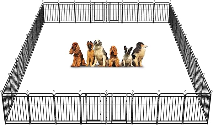 Dog Playpen Outdoor 32 Panels Heavy Duty Dog Fence 40" Height with Thick Pipe Anti-Rust with Doors Portable for RV Camping Yard, Total 71FT, 406 Sq.ft, Snowy Black