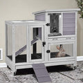 GUTINNEEN 2-Story Rabbit Hutch Indoor with Chew-Proof Ramp & Slide-Out Plastic Trays - Wooden Small Animal Cage Guinea Pig Cages with Wheels for 2-4 Rabbits, Bunnies, and Guinea Pigs (Grey)